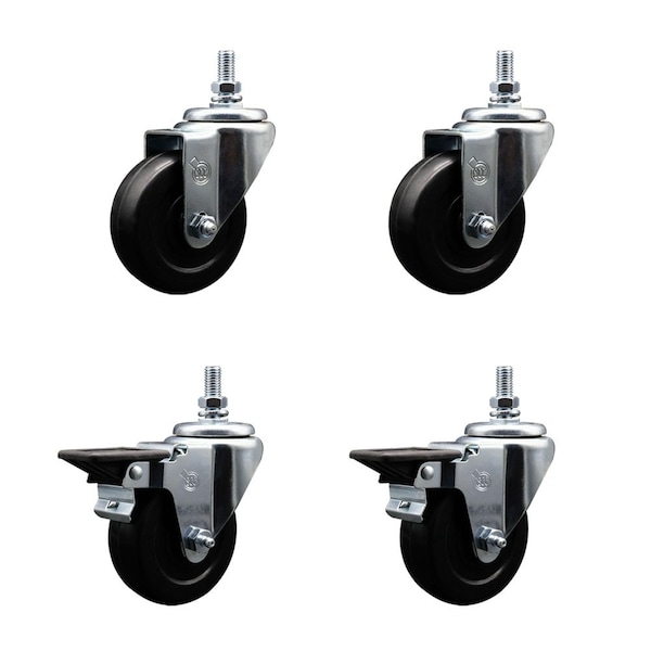 Service Caster 35 Inch Soft Rubber 10 MM Threaded Stem Caster Set 2 Brakes SCC SCC-TS20S3514-SRS-M1015-2-PLB-2 - main